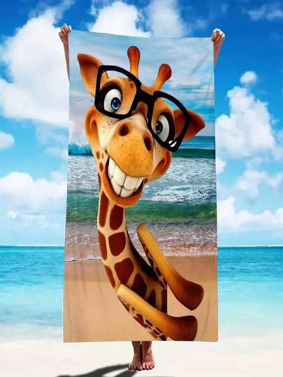 1pc Super Soft Giraffe Pattern Printed Ultra-Fine Fiber Beach Towel, Home Decor, Suitable For Beach, Swimming Pool, Camping And Travel, Extremely Comfortable