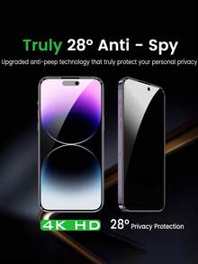 (4合1) 隱私螢幕保護貼，適用於 iPhone 14 Pro Max 6.7 吋，包含 2 片相機鏡頭保護貼，防偷窺鋼化玻璃膜，耐刮、觸控靈敏，適用於 iPhone 17、16 Pro Max、16+、16 Pro、15 Pro Max、15 Pro、15+、14 Pro、14+、13 Pro Max、13 Pro、13、12、11，黑色邊框，相容手機殼 - 黑色 - 查看 2