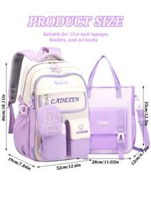 2Pcs/Set Large - Capacity Girls' Backpack With Teddy Bear Print & Portable Handbag, Coin Purse. Student Backpack Fits 15.6 - Inch Laptop, Multi - Functional Pockets. Ideal For Outdoor Travel, Back - To - School, School Trips & Daily Use