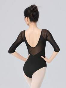 Daydance 女士网眼舞蹈紧身衣七分袖芭蕾紧身衣成人芭蕾舞练习舞蹈服装体操紧身衣 - 黑色 - 查看 2