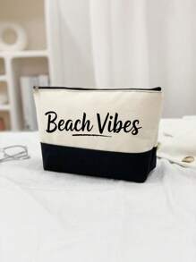 Bolso de mano y bolso, bolso de hombro, impreso con las letras "Beach Vibes", bolso de tarjetas, bolso de tela versátil y portátil para maestros, bolsa de tela para apreciar a los maestros, regalo para mujeres, bolso de almacenamiento casual y portátil, bolsa de compras multifuncional