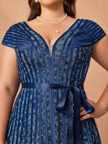 Mgiacy,New Arrival,V-Neck, Printed Mesh, Airplane Sleeves, Tie, Big Swing, Long Dress, High-End Evening Dress