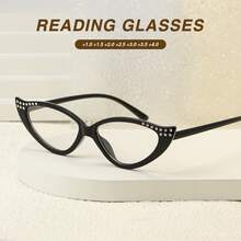 1pc Fashion Cat Eye Small Frame Reading Glasses, Rhinestone Designed Stylish Personalized, Gradient Color Frame, High-End And Elegant Women Reading Glasses - Red - View 4