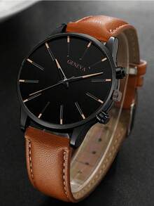 4 Pieces/Set Stylish Brown Casual Quartz Men's Watch Set, Suitable For Daily Wear, Ideal Gift For Holidays - Black - View 4