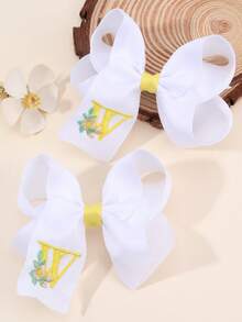 2 件女孩 A-Z 刺绣字母印花蝴蝶结发夹，简约白色缎带蝴蝶结发夹，可爱时尚发饰，适合日常/派对/学校 - 彩色 - 查看 21