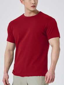 Plain Basic Short Sleeve T-Shirts 100% Cotton 30.1 Thread Count Combed - Đỏ tươi - Xem 2