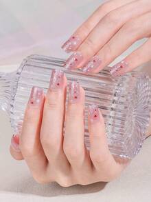 半固化凝胶指甲贴，果冻米色，16 片凝胶指甲贴，贴纸，需要紫外线照射，沙龙品质，持久