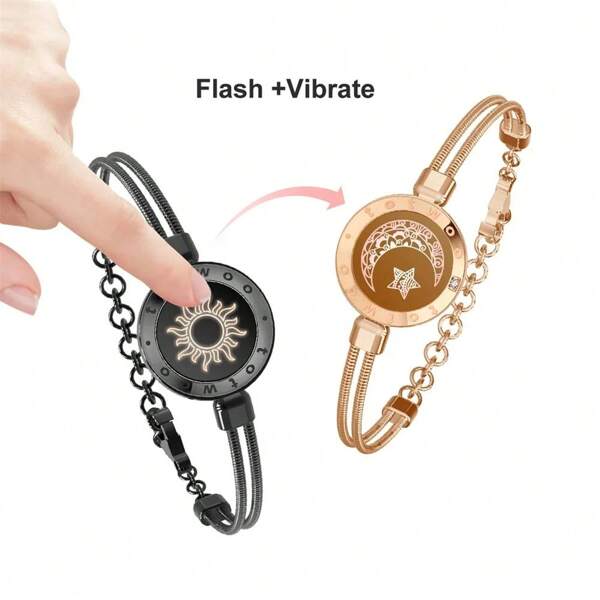 TOTWOO Brazaletes de larga distancia Totwoo para parejas, con vibración y luces para parejas enamoradas | Regalos para novia en relación a distancia, joyería con emparejamiento Bluetooth