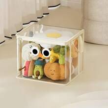 1pc Cartoon Storage Box, Foldable Dustproof Storage Rack, Transparent Zipper Storage Bag, Portable Handle Multi-Function Large-Capacity Toy Box, Suitable For Office, Home, Teacher Supplies, School Study, Stationery Supplies, Back-School Season Gifts,Back To School,School Supplies
