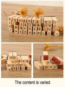 1 Box Of 40 Pieces Alphabetic Stamp Set With Alphanumeric Symbols For Diary Scrapbook Decoration Wooden Stamp Set, Uppercase And Lowercase Letters Wooden Stamp For Scrapbook Decoration, Alphabet Stamp For Crafts & Envelope Decoration - Back To School School Supplies Office Supplies - Brown - View 4