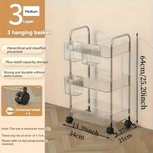 豪华三层/四层透明带轮储物推车 - 多功能滚动收纳架，适用于家庭和办公室，完美适用于卧室、客厅、浴室 - 非常适合存放化妆品和必需品、旅行必备品、情人节礼物、房间装饰、钱包必备品、女士化妆包、钱包必备物品、邮轮必备品、设计师手提包、基本款、梳妆台必备品、房间、可爱化妆包 - 無色 - 查看 2