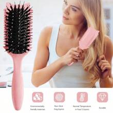 Cepillo definidor de rizos, cepillos para el cabello rizado, cepillo de estilo rizador para peinar y dar forma a los rizos en todos los peinados para reducir el tirón, color rosa