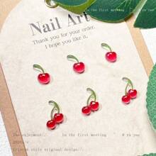 20/50 Stück süße 3D Mini rote Kirsche Nail Art Accessoires Harz Frucht Nail Charms Schmuck Nail Art Dekorationen Teile Diy Maniküre Werkzeuge Nail Zubehör Nägel Nail Gems