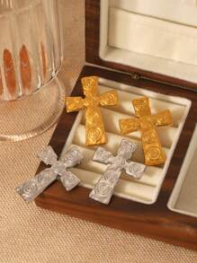 1 Paar Kreuz-Ohrstecker mit Gewinde für Frauen, Edelstahl vergoldet mit 18 Karat, modischer Schmuckzubehör Geschenkartikel