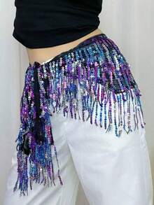 Draped Sequin Fringe Hip Accent, Dance Performance & Rave Costume Accessory - Multicolor - View 11
