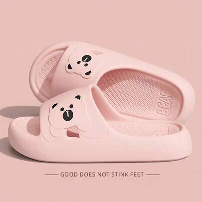 2025 Neue Mode vielseitige EVA Paar Flip Flops, einteiliges niedliches minimalistisches Bären-Design, dicke Sohle komfortabel und rutschfest, atmungsaktiv, modisch, geeignet für Zuhause, Innenbereich, Außenbereich, Schule, Strand