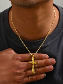 1 件复古金属风格形吊坠，带有耶稣受难的形象，带有基督教元素的项链，男女通用护身符，适合复活节升天和日常佩戴作为项链 - 金黃色 - 查看 6