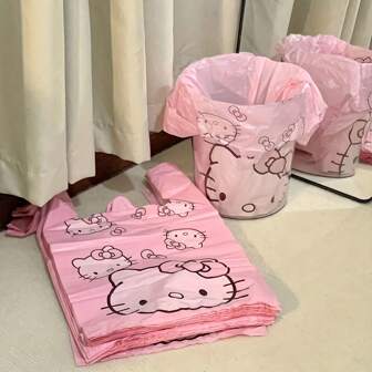 Sanrio 20 pezzi Buste in plastica con motivo gatto KT, borse rosa da regalo, borse per conservazione, sacchi per la spazzatura, cartoni animati per uso domestico
