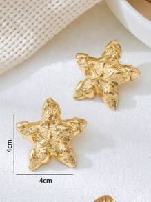 1 Par de Aretes Plegables de Piedra Volcánica y Pez Dorado, Estilo de Playa y Vacaciones de Verano, Apropiado para Viajar/Vacaciones/Uso Diario