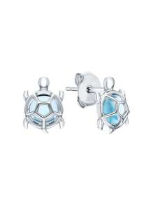 1 Paar 925 Sterling Silber Hypoallergene Ohrringe in Schildkröten-Form - elegant besetzt mit kristallklarem, hellblauem Glas, diese kleinen und niedlichen Tierohrringe sind perfekt für den täglichen Gebrauch von Mädchen im Frühling/Sommer und Strandpartys. Ein ideales Geburtstags-/Feiertagsgeschenk für Töchter oder Enkelinnen