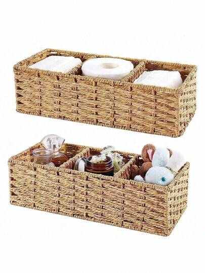 1pc Handmade Woven Storage Basket, Rattan Organizer Basket, Toilet Basket - 3 Section Water Gourd Rattan Basket Suitable For Home, Bedroom, Bathroom And Living Room Organizing, Gift Basket, Decor, Back To School, Bedroom Decor Organizer, Decor Basket, Costume Storage, Valentine's Day Party Decoration Storage Basket