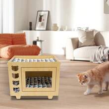 YUNRUX 2-poziomowy domek dla kota, legowiska dla kotów, beżowy domek dla zwierząt, domek dla zwierząt, domek dla kota - Beżowy - Zobacz 10