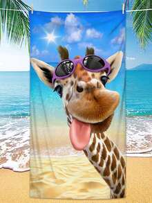 1 件超柔软有趣的长颈鹿印花超细纤维沙滩巾，家居装饰，适合海滩、泳池、露营和旅行，极其舒适 - 彩色 - 查看 7