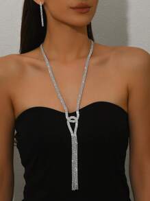 3pcs Set European & American Rhinestone Copper Necklace, Dangling Earrings, Jewelry Set For Party Wear