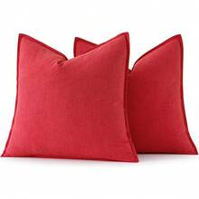 Local Delivery- Decorative Linen Pillow Covers 18x18 Inch Natural Beige ​Boho Farmhouse​ ​Neutral Couch Throw Pillows For Bed Pack Of 2 Accent Outdoor Pillowcase Modern Sofa Cushion Livingroom Home Decor - 紅色 - 查看 6