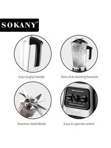 SOKANY999 多功能家用料理机，集榨汁机、碎冰机、食物烹饪机、研磨机和搅拌机于一体。配备研磨杯，二合一设计。2.5升大容量，不锈钢刀片。6000瓦快速粉碎，一键清洁。适用于家庭和商业用途。 - 英規插(220-240V) - 查看 4