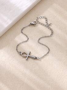 1pc Egyptian Ankh Cross Bracelet For Women Men 18k Gold Plated Stainless Steel Key Of Life Bracelet Handmade Religious Jewelry Gift