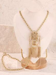 1 件阿尔及利亚风格水钻镶嵌吊坠项链，奢华宫廷风格时尚女士珠宝，适合新娘婚礼派对配饰