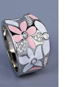 1 件复古优雅珐琅花朵微镶嵌锆石树脂女士戒指