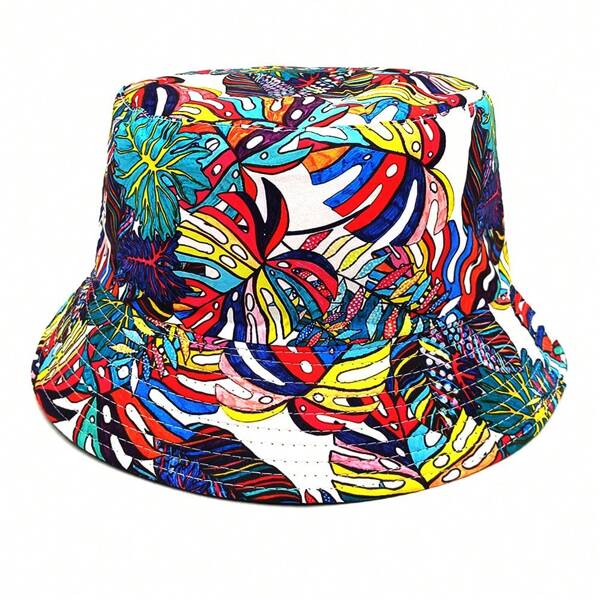 Chapéu de Sol Reversível com Estampa Floral, Chapéu Balde Casual Unissex com Proteção UV para Uso Externo, Impressão de Flor em Poliéster à Prova de Vento, Adequado para Todas as Estações