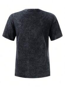 Washed Retro 230g Cotton T - Shirt, Loose Crew Neck, Casual Breathable, Alani Graphic