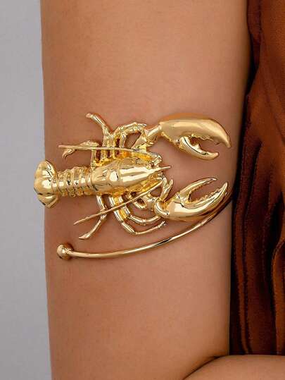 1 pieza Brazalete y pulsera ajustable exagerada de tono dorado con broche de langosta, estilo de moda sexy de verano, adecuado para usar en vacaciones en la playa, regalo para amigas