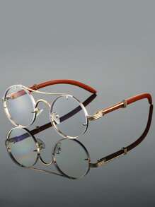 1Pc Women Round Fashion Glasses Stylish Double Bridges Metal Frame Green Glasses Chic Imitation Wood Grain Leg Design Novel Shape Gradient Color Eyeglasses For Daily Use Beach Party Fashion Glasses For Women,Shades For Ladies,Fall Winter Outfits,Beach Accessories,Vintage Retro Y2k Basics Eyeglasses,Business Casual Gifts,Perfect For Everyday Wear,Seaside,Beach,Vacation,Walking,Shopping,Driving,Street Photos For Summer Beach Vacation,Outdoor,Travel