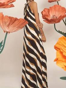 Robe sans manches distinctive à rayures - Polyester léger, tenue de plage d'été casual - Multicolore - Voir 3