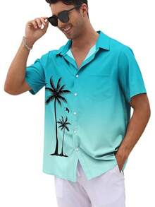 Men's Short Sleeve Button Up Hawaiian Shirt 1950s Vintage Bowling Shirts-20256688 - Gradient-turquoise - View 9
