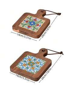 1PC Solid Wood Ceramic Tile Pattern Heat-Resistant Coaster - Retro Kitchen And Dining Table Mat, Suitable For Hot Pot, Flat Bottomed Pan, Cup, High Heat Protection, Handmade Home Decoration Gift