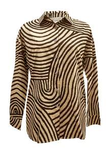 Plus Size Women's Blouse, Fashion Printed Zebra Button-Down Shirt - Spring Vintage Casual Long Sleeve Tops - Yellow - View 3