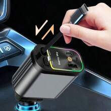 [现代汽车最佳选择] W&O 7 色氛围灯和红色星空投影仪灯伸缩车载充电器，呈现浪漫的车内氛围，4 合 1 快速手机充电器，双伸缩充电线，双充电端口，快速充电，美化您的汽车，兼容 16-11 系列、Android S25/S24/S23 Ultra、Pixel 等，送给车主的礼物，提升驾驶体验