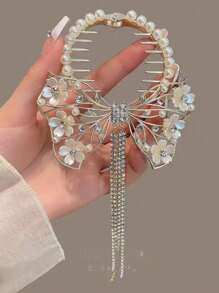 1 Pezzo Fermaglio per capelli a fiori, accessorio per capelli con perle finte, adatto per donne e ragazze, pinza per capelli a fiocco con nappina a forma di fiore di Camelia, accessori estivi, da viaggio, fermagli, fermagli per capelli, molletta per capelli