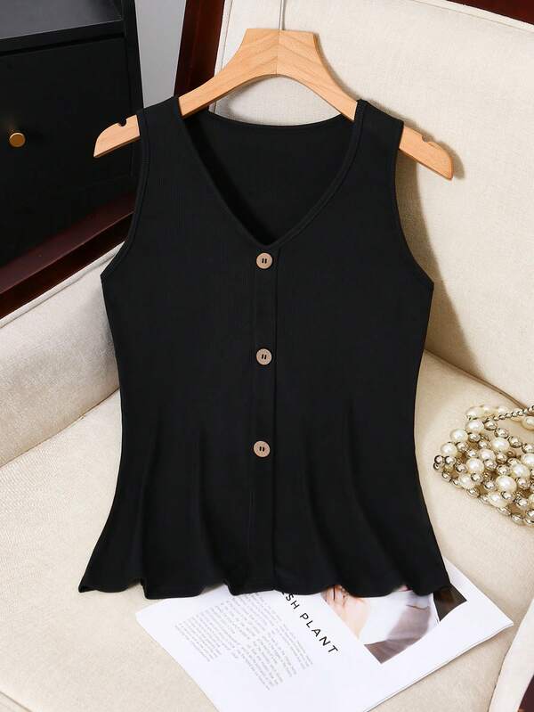 سترة صدرية زخرفية ذات لون أحادي من القماش المحبوك، مناسبة للربيع والصيف