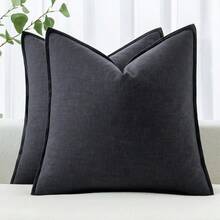 Local Delivery- Decorative Linen Pillow Covers 18x18 Inch Natural Beige ​Boho Farmhouse​ ​Neutral Couch Throw Pillows For Bed Pack Of 2 Accent Outdoor Pillowcase Modern Sofa Cushion Livingroom Home Decor - dark gray - 查看 1