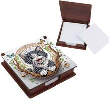 1pc DIY Diamond Painting Note Holder Wooden Memo Box For Desk – Special Shaped Rhinestones, Flower & Animal Patterns, Includes 160 Sticky Notes, Handmade Memo Holder For Office, Home, School, Crafts & Holiday Gifts