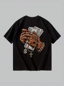 1PC Una playera 100% algodón para hombre, con estampado de personaje de anime, disponible en colores negro y blanco. Ideal para uso diario, regalo de cumpleaños o presente para amigos. - Negro (parte posterior) - Ver 3