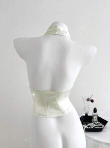 Canotta elegante senza maniche in maglia luccicante per donna, adatta per estate, Pasqua, concerti country, laurea, brunch, fiere rinascimentali scintillanti, colore albicocca