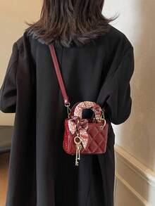 Diamond-Patterned Crossbody Bag For Women, Niche And High-End, Suitable For Back To School And Commuting - Burgundy - View 2