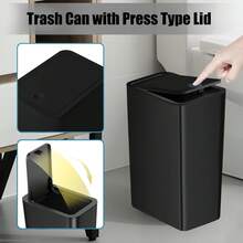 TIPGO Bathroom Trash Can With Lid, 10 Liter/ 2.6 Gallon Slim Garbage Can, Small Trash Bin Waste Basket With Pop-Up Lid For Kitchen, Bedroom, Living Room, Office (Black) - 灰色 - 查看 5